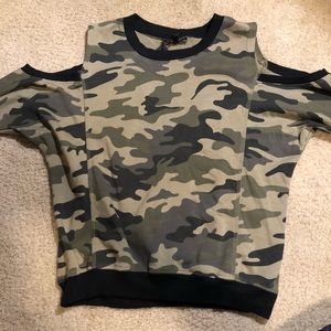Camo off the shoulder sweater